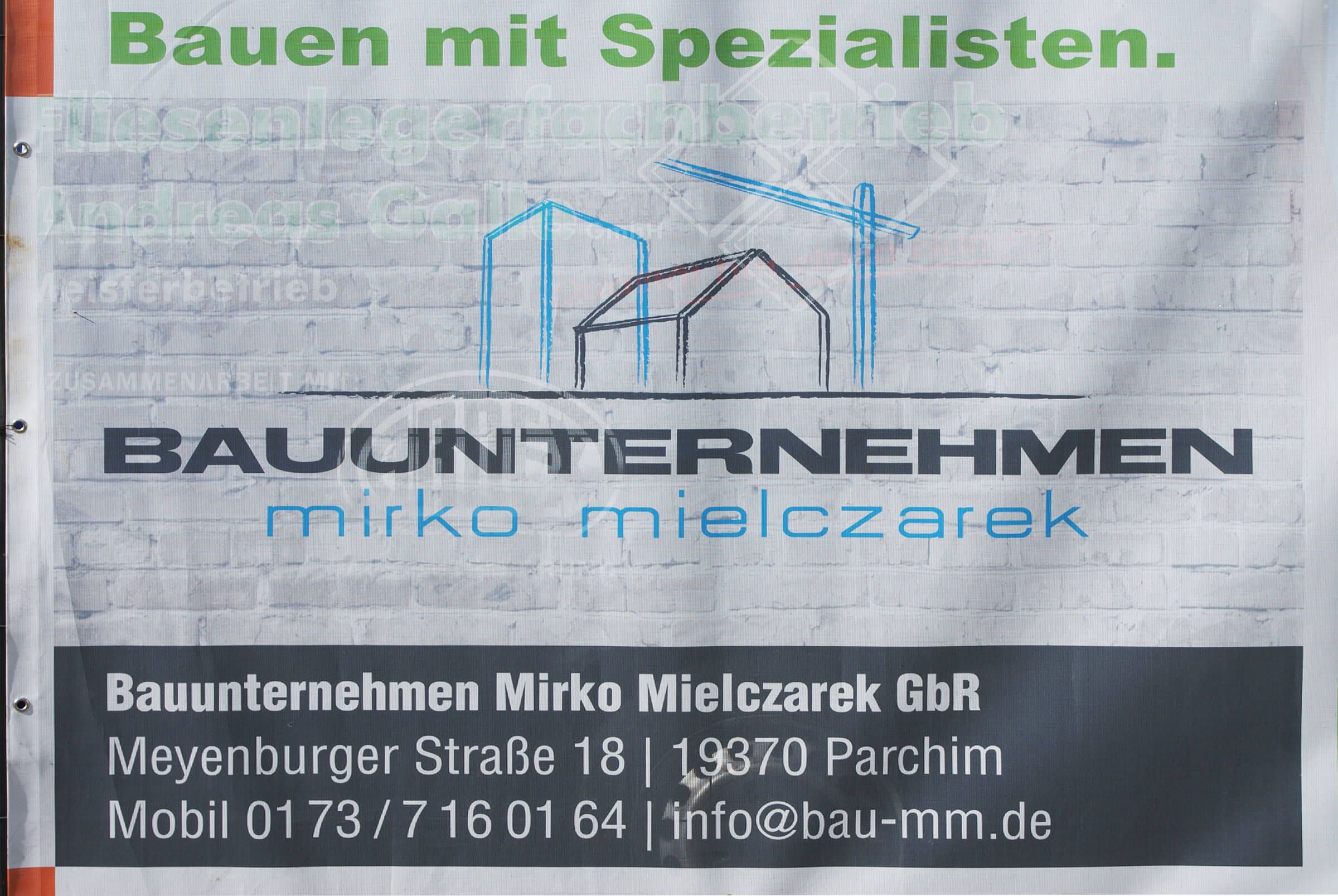 Bauunternehmen Mirko Mielzccarek - Baustellenbanner